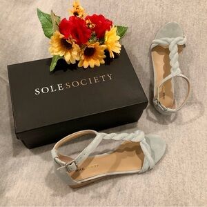 NWT - Sole Society Pastel Blue Braided T-Strap Suede Sandals
